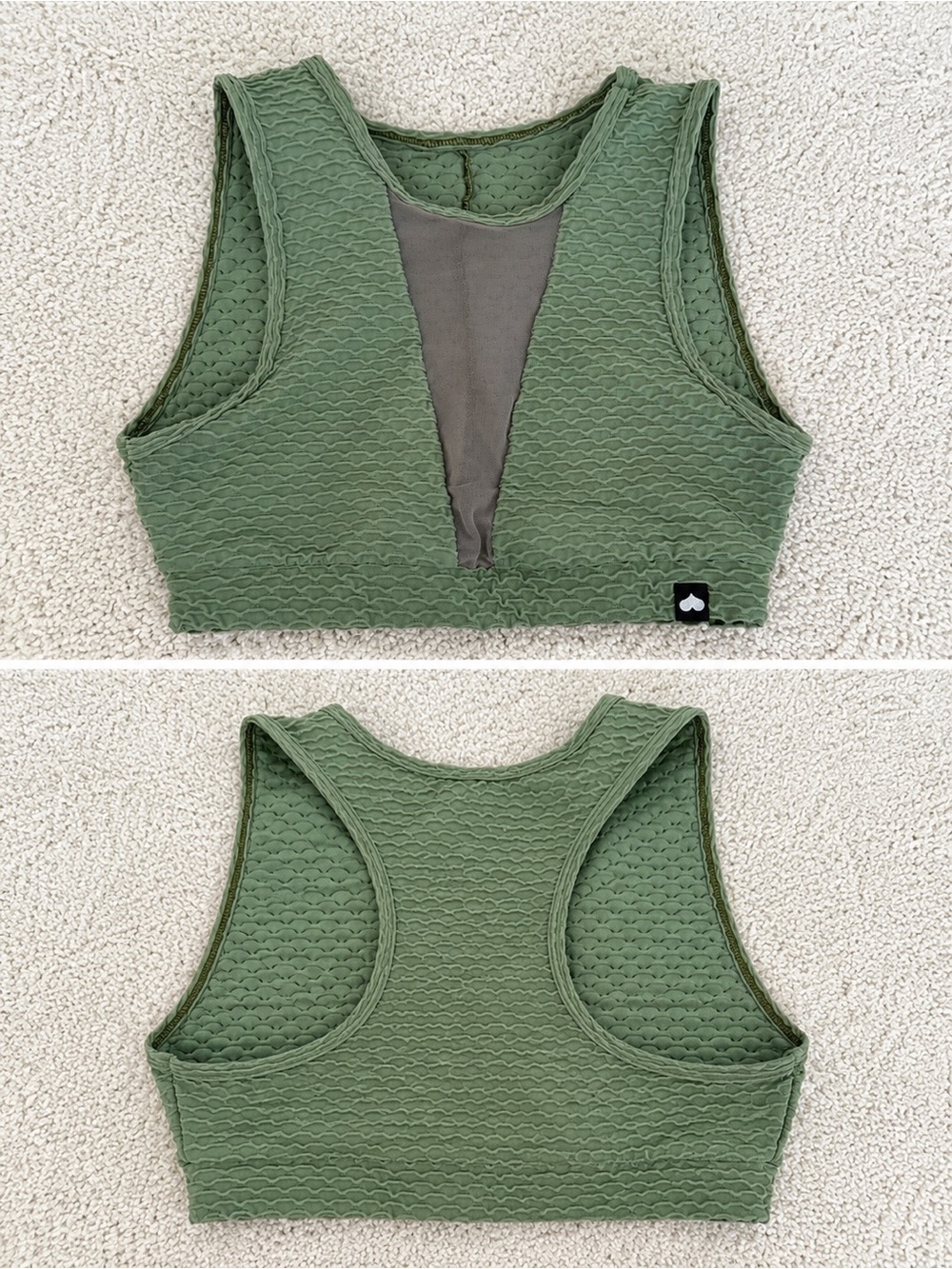 Booty by Brabants Olive Green Textured V-Neck Sports Bra